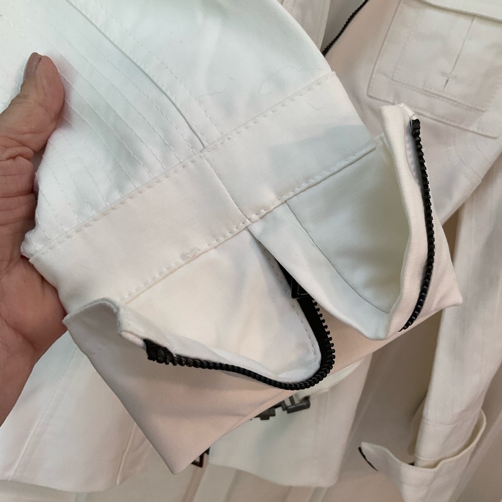 Zara White Jacket w/ Cinch Waist Belt, Zip Front, Pockets, Turn Back Cuf… - Picture 3 of 15